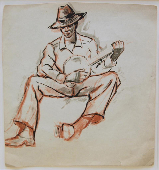 Original pastel painting by Dox Thrash (American, 1893-1965), titled ‘Banjo Player.’ (est. $4,000-$5,000). Elite Decorative Arts image.